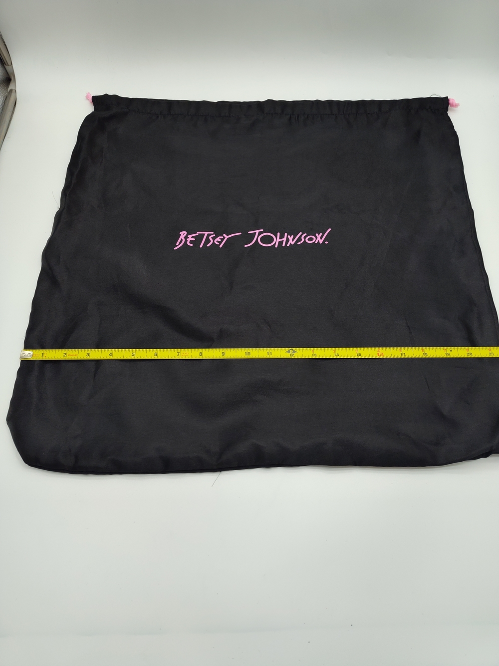 BETSEY JOHNSON Large Black Pink Logo Drawstring Dust Bag Storage Travel 22x21.5 - Picture 5 of 6
